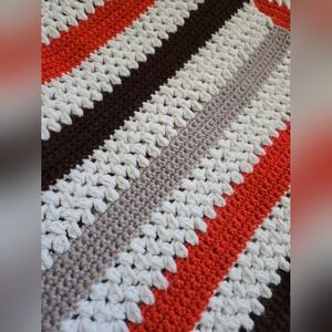 Vintage Striped Crochet Blanket multi colored With Tassels